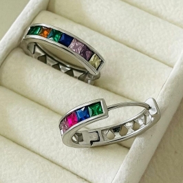 BRINCO ARGOLA ZIRCONIA BAGUETE COLORIDO