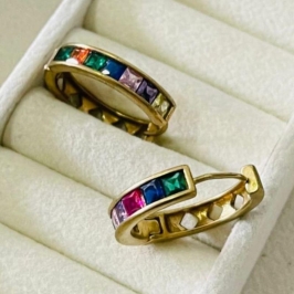 BRINCO ARGOLA ZIRCONIA BAGUETE COLORIDO