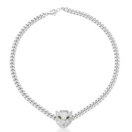 CHOKER COM PINGENTE DE LEOPARDO CRAVEJADO RODIO