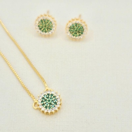 CONJUNTO CIRCULO ZIRCONIA VERDE