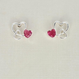 BRINCO ELO CORACAO COM PEDRA ROSA