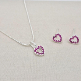 CONJUNTO CORACAO CRAVEJADO ROSA