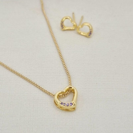 CONJUNTO CORACAO PEDRAS ROXAS