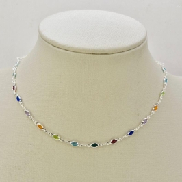 COLAR PEDRAS COLORIDAS OVAIS