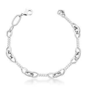 PULSEIRA ELOS OVAIS E TRANÇADOS COM ZIRCÔNIAS RÓDIO