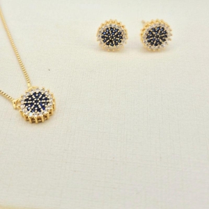 CONJUNTO CIRCULO ZIRCONIA AZUL SAFIRA