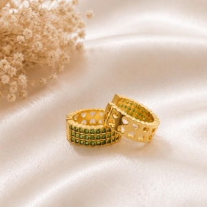 ARGOLA 3 FILEIRAS ZIRCONIA VERDE