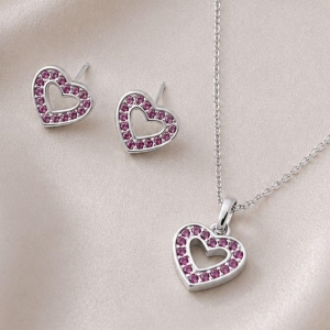 CONJUNTO CORACAO CRAVEJADO ROSA