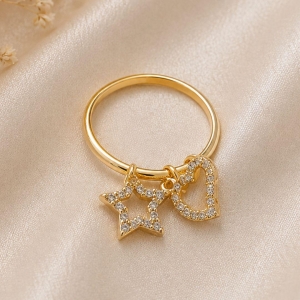 ANEL ESTRELA E CORACAO CRAVEJADOS
