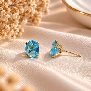 BRINCO PEDRA OVAL AZUL 8MM