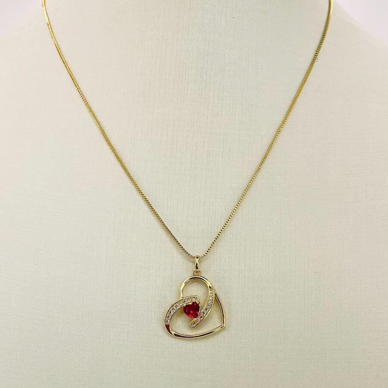 COLAR CORACAO RUBI ZIRCONIA