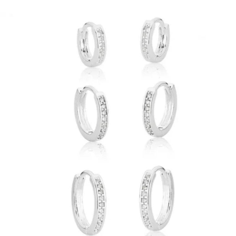TRIO ARGOLA ZIRCONIA PRATA