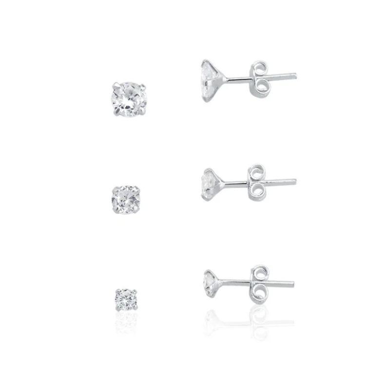 TRIO BRINCO ZIRCONIA SEM CAIXA PRATA