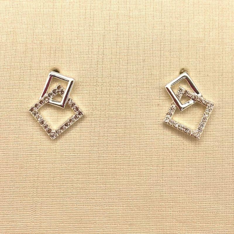 BRINCO DUPLO QUADRADO LISO E ZIRCONIA