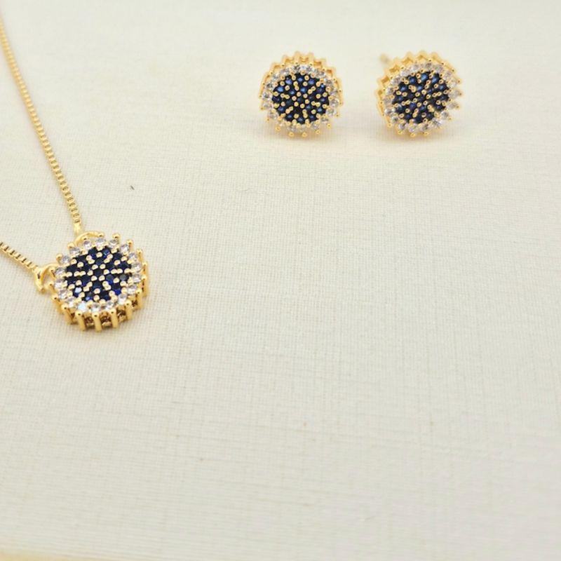 CONJUNTO CIRCULO ZIRCONIA AZUL SAFIRA