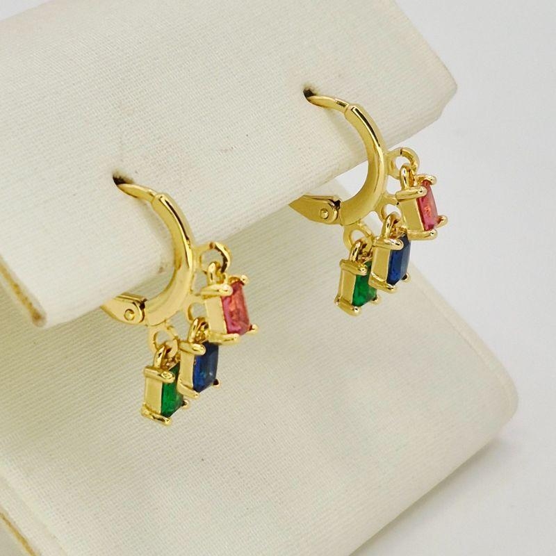 ARGOLA PEDRAS COLORIDAS QUADRADAS