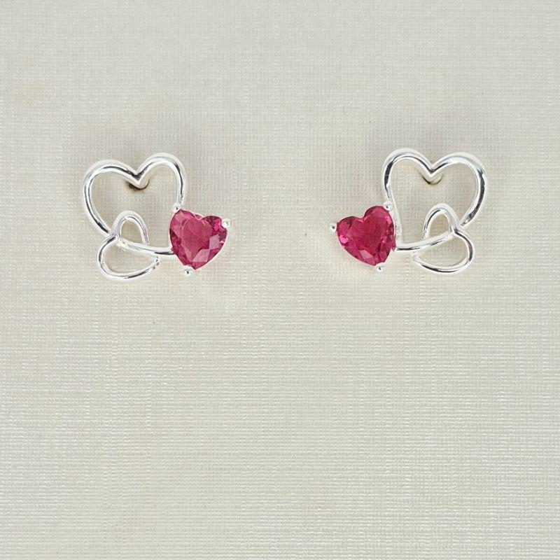 BRINCO ELO CORACAO COM PEDRA ROSA