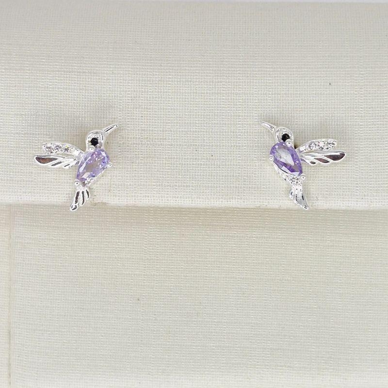 BRINCO PASSARO PEDRA ROXA