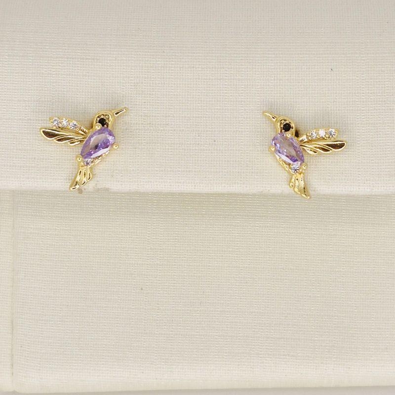 BRINCO PASSARO PEDRA ROXA