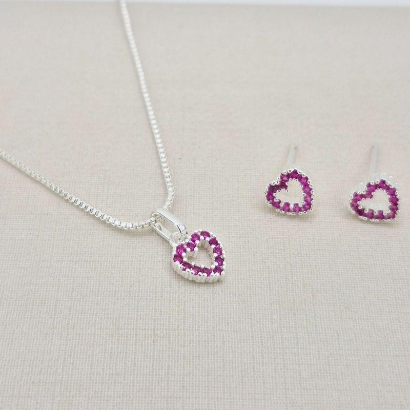 CONJUNTO CORACAO CRAVEJADO ROSA