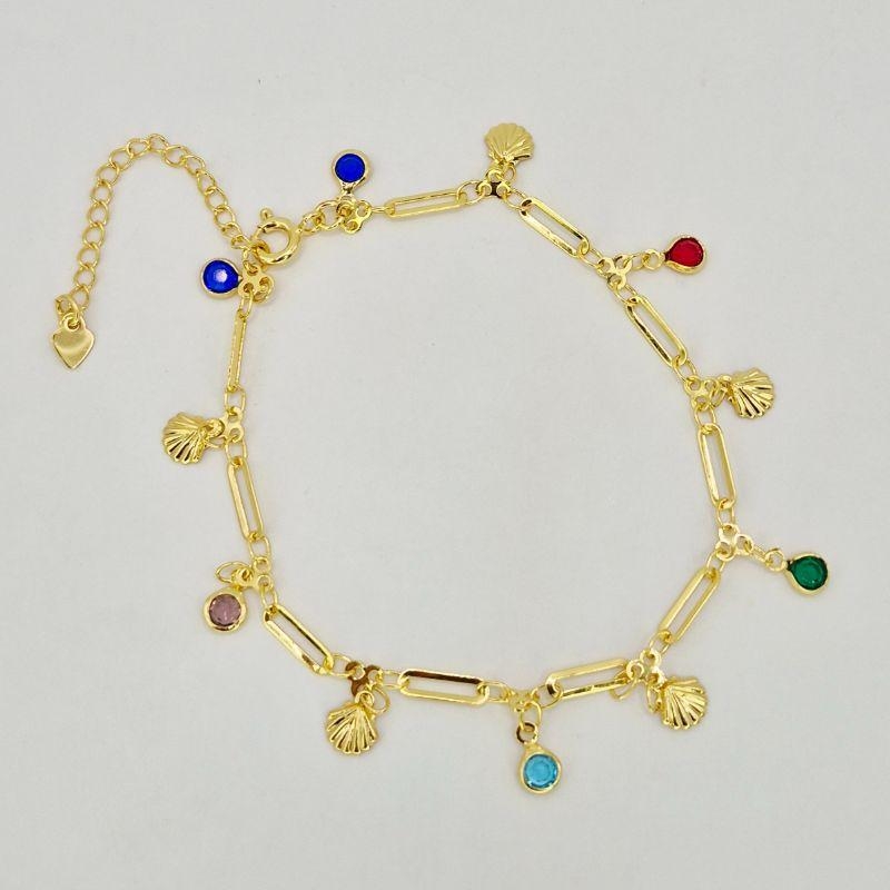 PULSEIRA PEDRAS COLORIDAS E CONCHAS