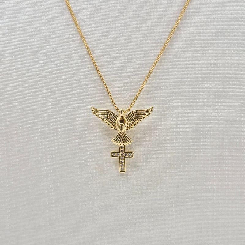 COLAR CRUZ ZIRCONIA E POMBA