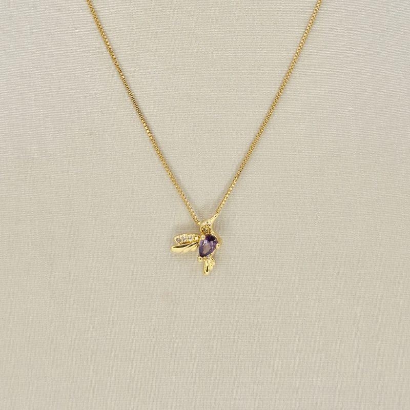 COLAR PASSARO COM PEDRA ROXA