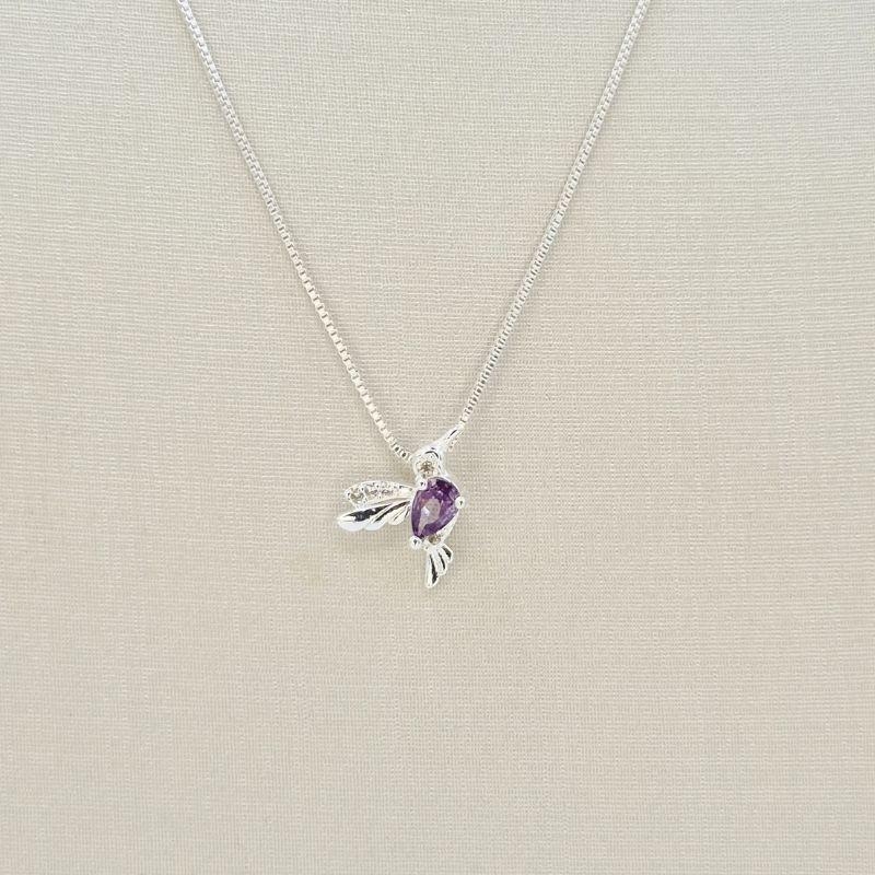 COLAR PASSARO COM PEDRA ROXA
