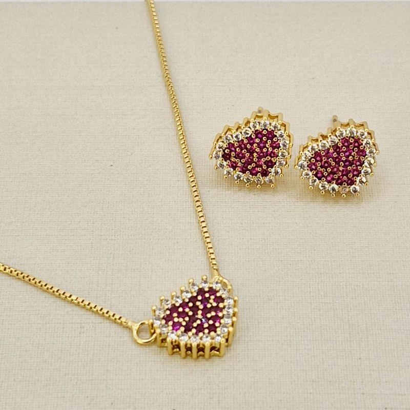 CONJUNTO CIRCULO ZIRCONIA RUBI