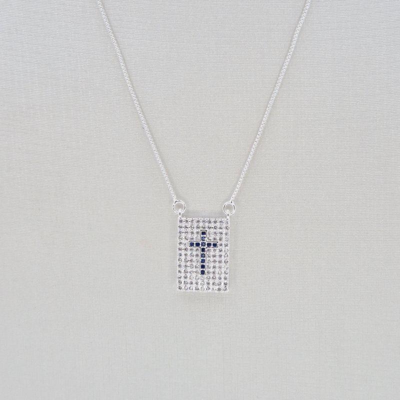 COLAR CRUZ PEDRAS AZUIS