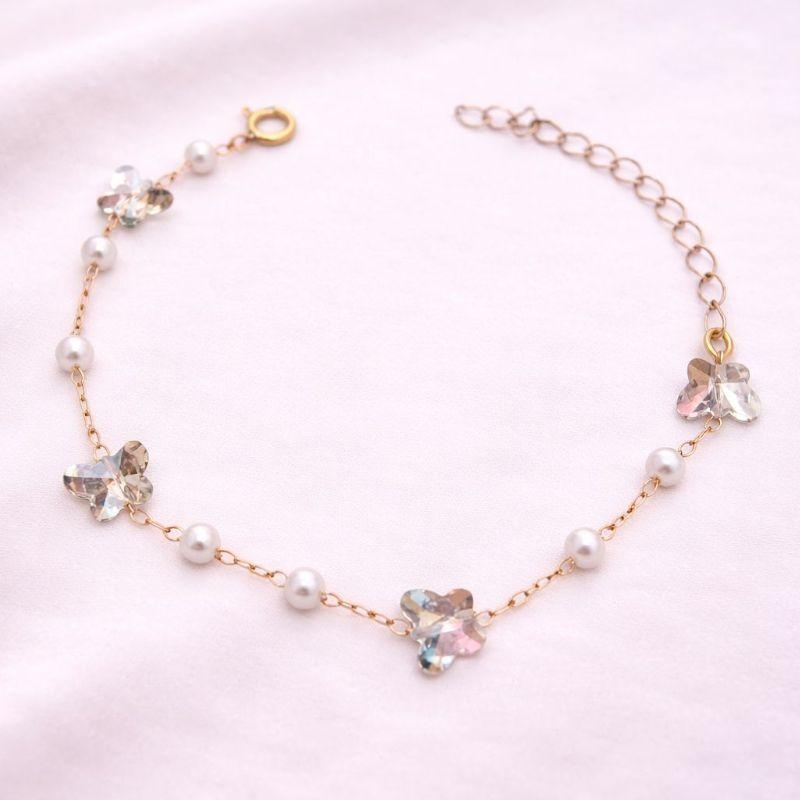 PULSEIRA BORBOLETA E PEROLAS