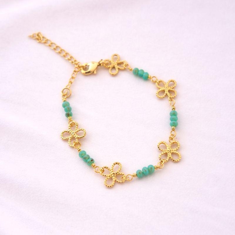 PULSEIRA FLORES E PEDRAS VERDES