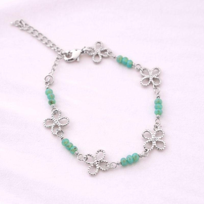 PULSEIRA FLORES E PEDRAS VERDES