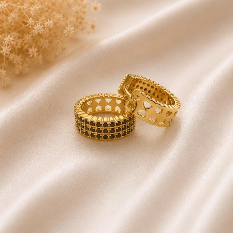 ARGOLA 3 FILEIRAS ZIRCONIA NEGRA