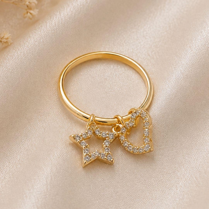 ANEL ESTRELA E CORACAO CRAVEJADOS