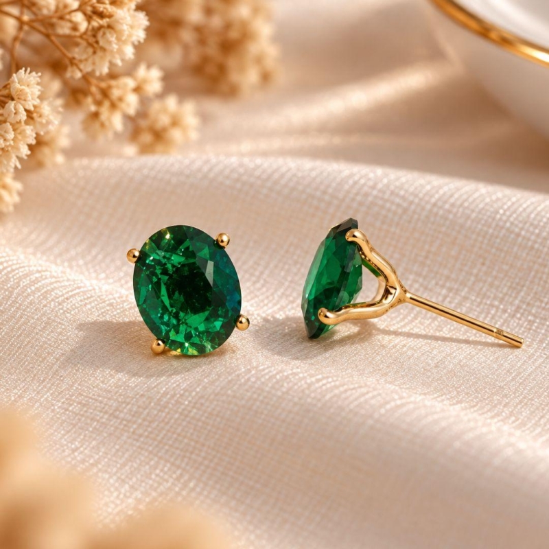 BRINCO PEDRA OVAL VERDE 8MM