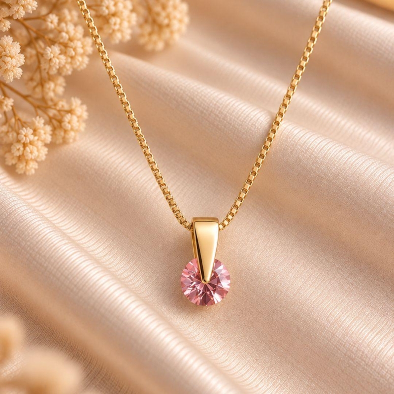 COLAR PINGENTE PEDRA ROSA