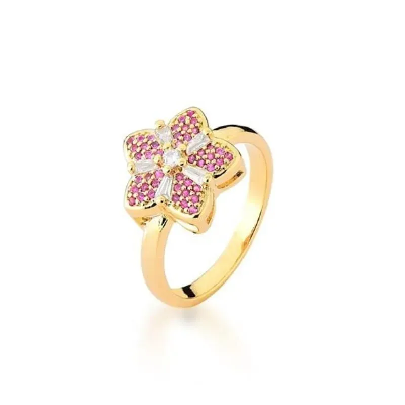 ANEL FLOR CRAVEJADO COM ZIRCÔNIAS