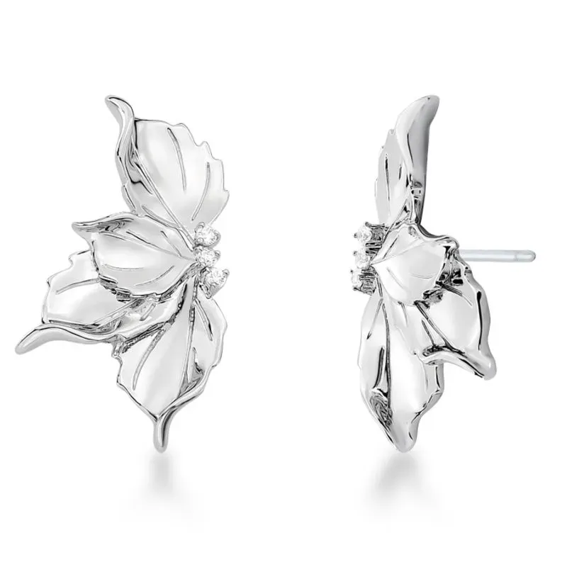 BRINCO MEIA FLOR ZIRCONIA RODIO