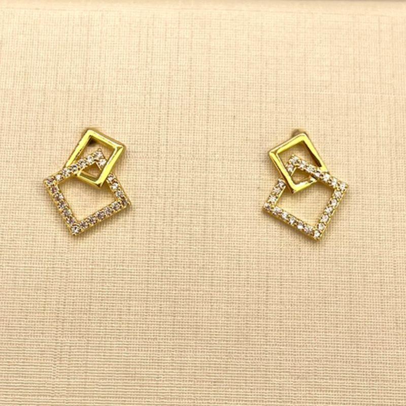 BRINCO DUPLO QUADRADO LISO E ZIRCONIA