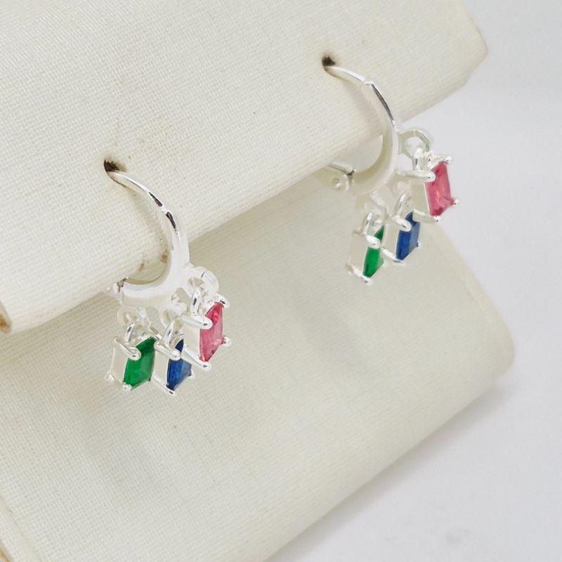 ARGOLA PEDRAS COLORIDAS QUADRADAS