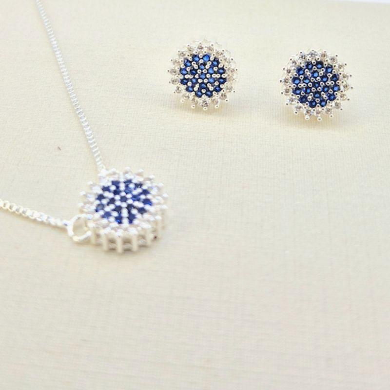 CONJUNTO CIRCULO ZIRCONIA AZUL SAFIRA