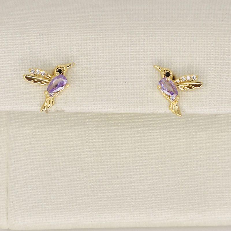 BRINCO PASSARO PEDRA ROXA