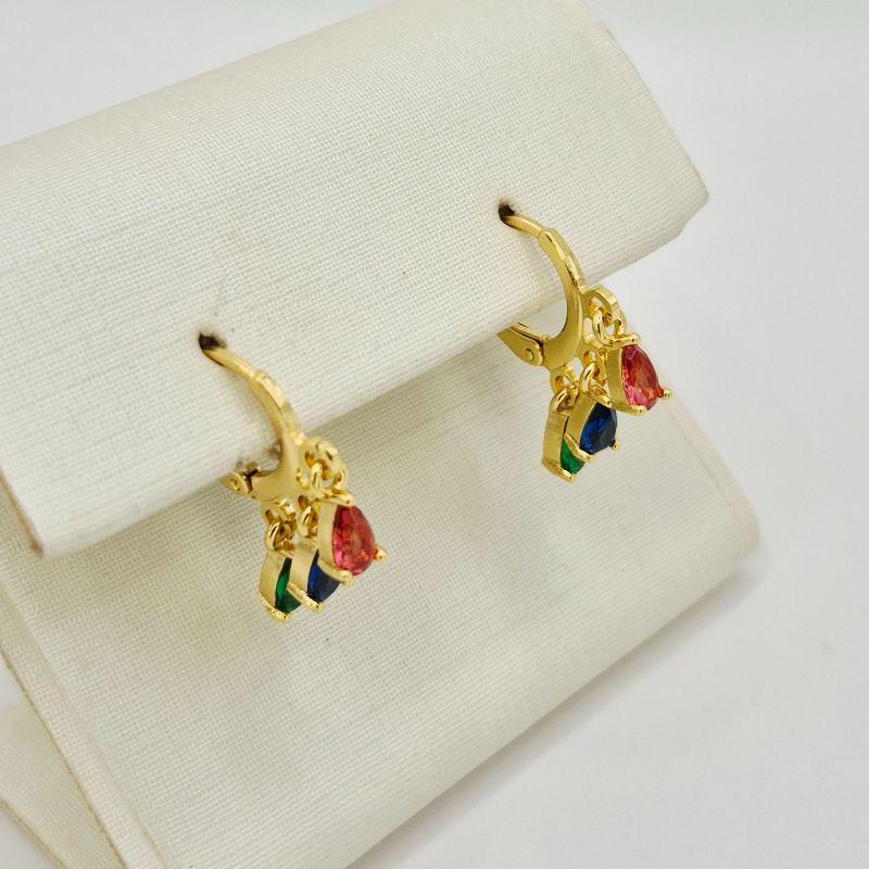 BRINCO TRES PEDRAS COLORIDAS