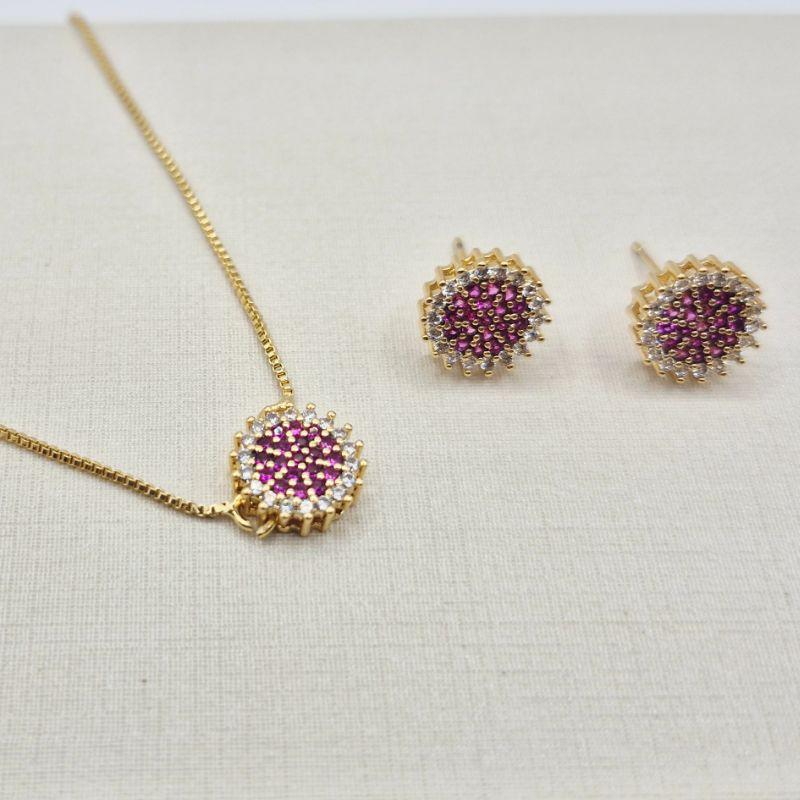 CONJUNTO CIRCULO ZIRCONIA RUBI