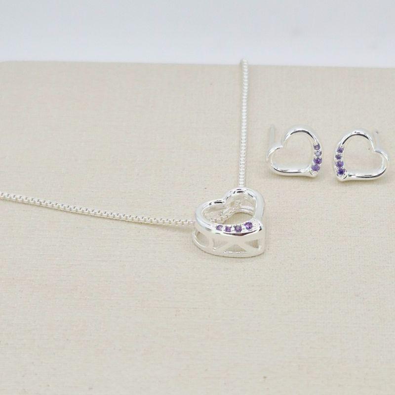 CONJUNTO CORACAO PEDRAS ROXAS