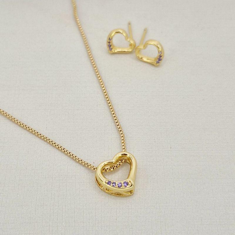 CONJUNTO CORACAO PEDRAS ROXAS