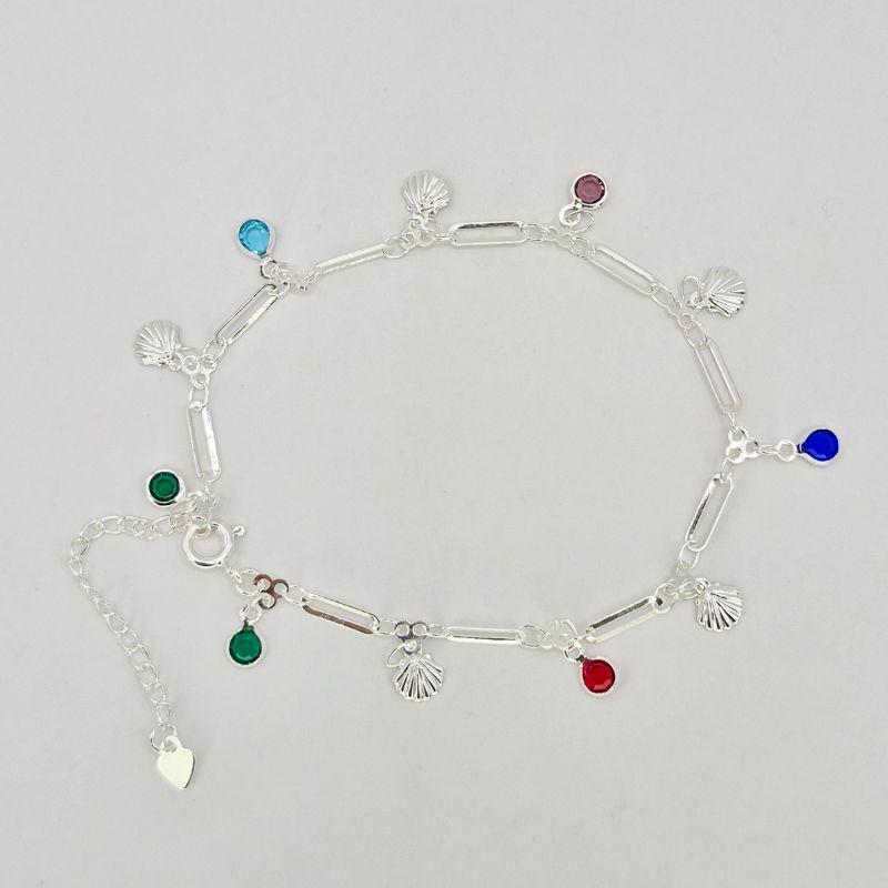 PULSEIRA PEDRAS COLORIDAS E CONCHAS