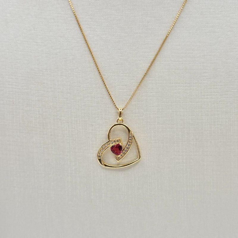 COLAR CORACAO VAZADO RUBI