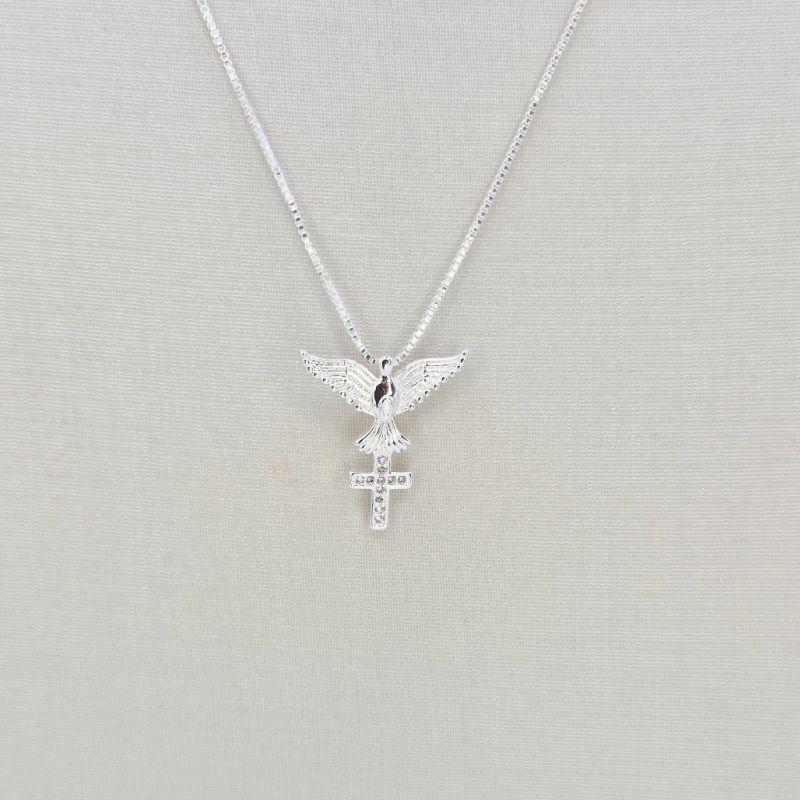 COLAR CRUZ ZIRCONIA E POMBA